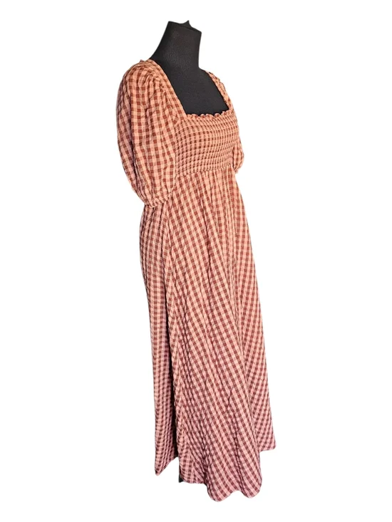 ASOS Gingham Smocked Midi Dress Cottagecore Puff Sleeve Open Back Size US 4 - Picture 2 of 10